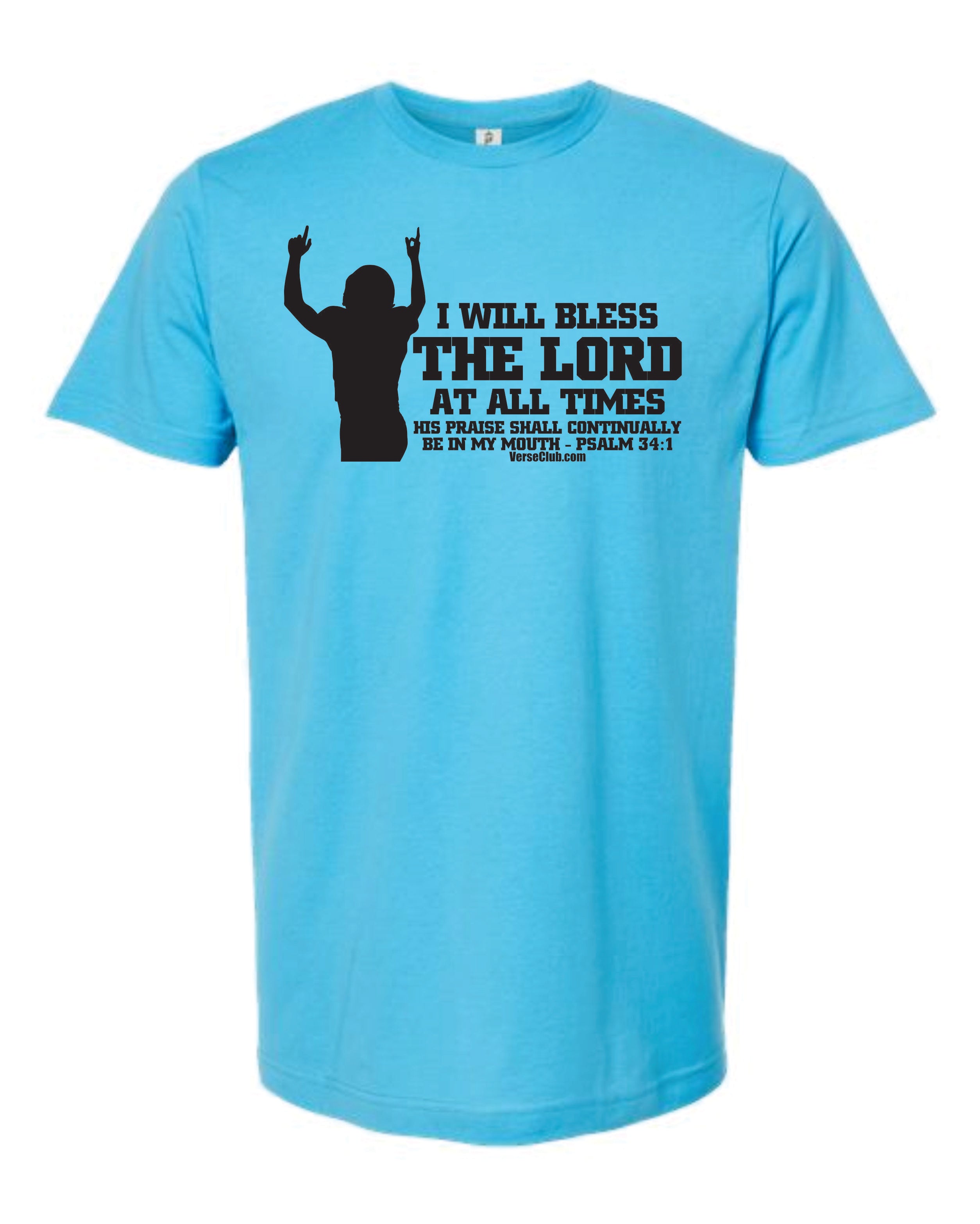AM38 Psalm 34:1 Shirt Aqua with Black Ink