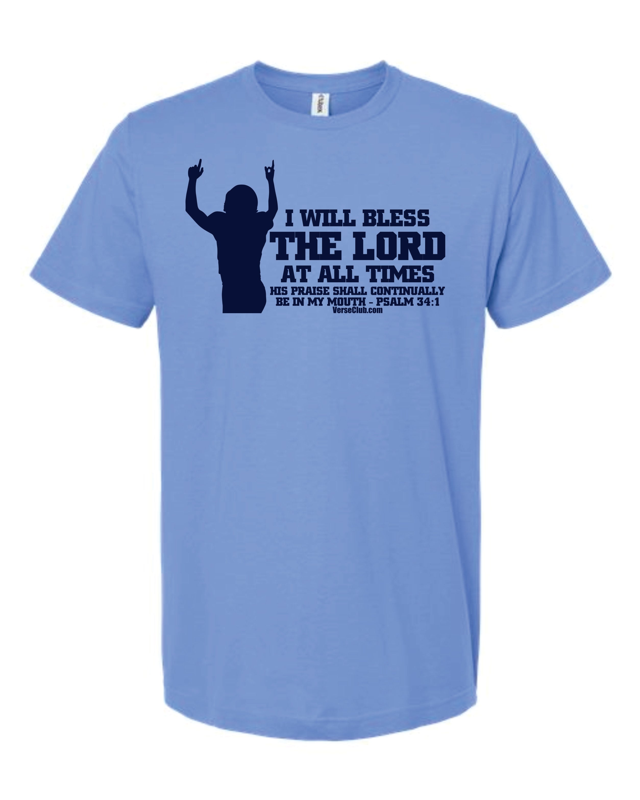 AM38 Psalm 34:1 Shirt Carolina Blue with Navy Ink