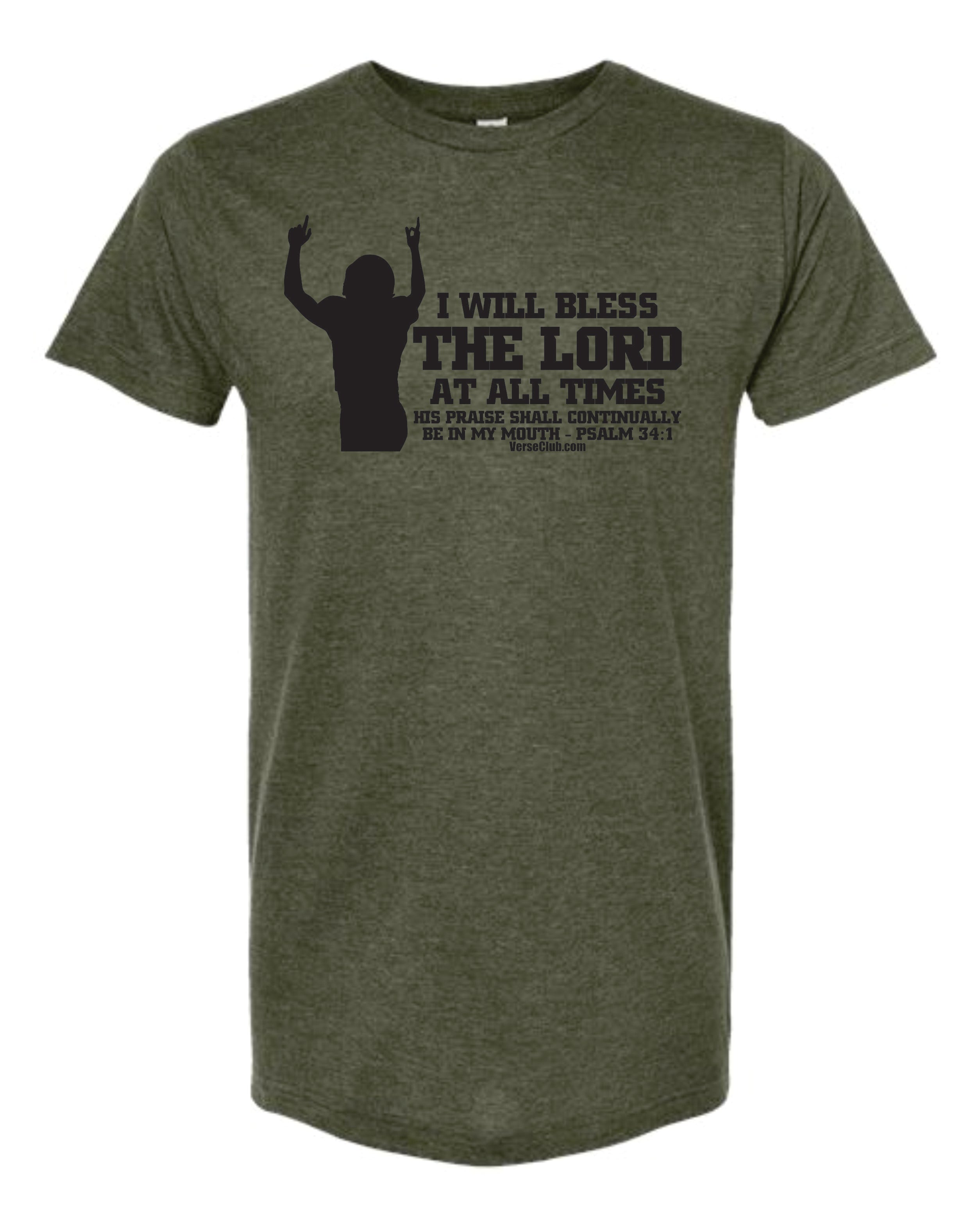 AM38 Psalm 34:1 Shirt Heather Military Green with Black Ink