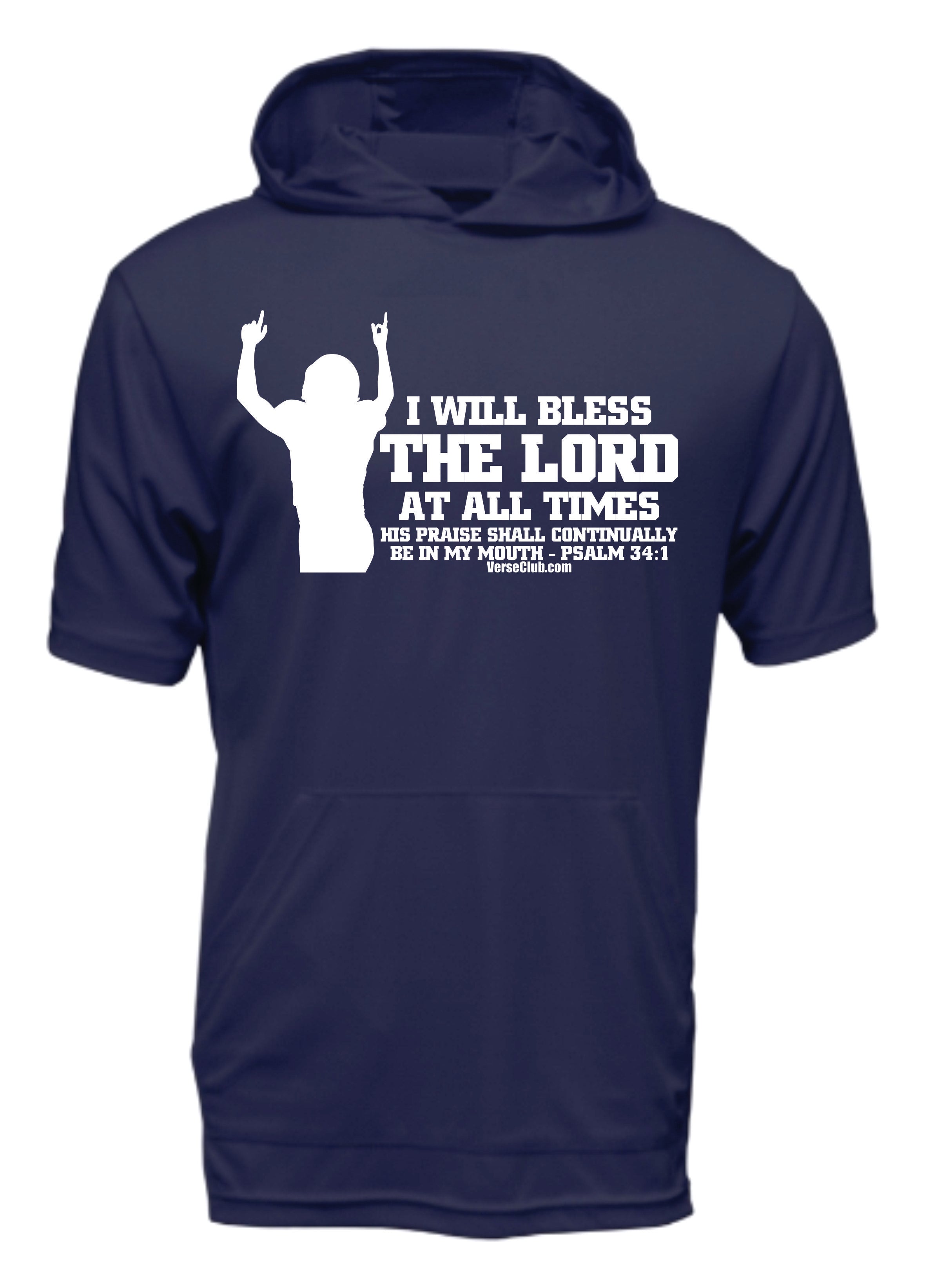 AM38 Psalm 34:1 XT105 Hooded Shirt Navy with White Ink
