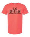AM38 Faith Over Fear Shirt Bright Coral with Black Ink