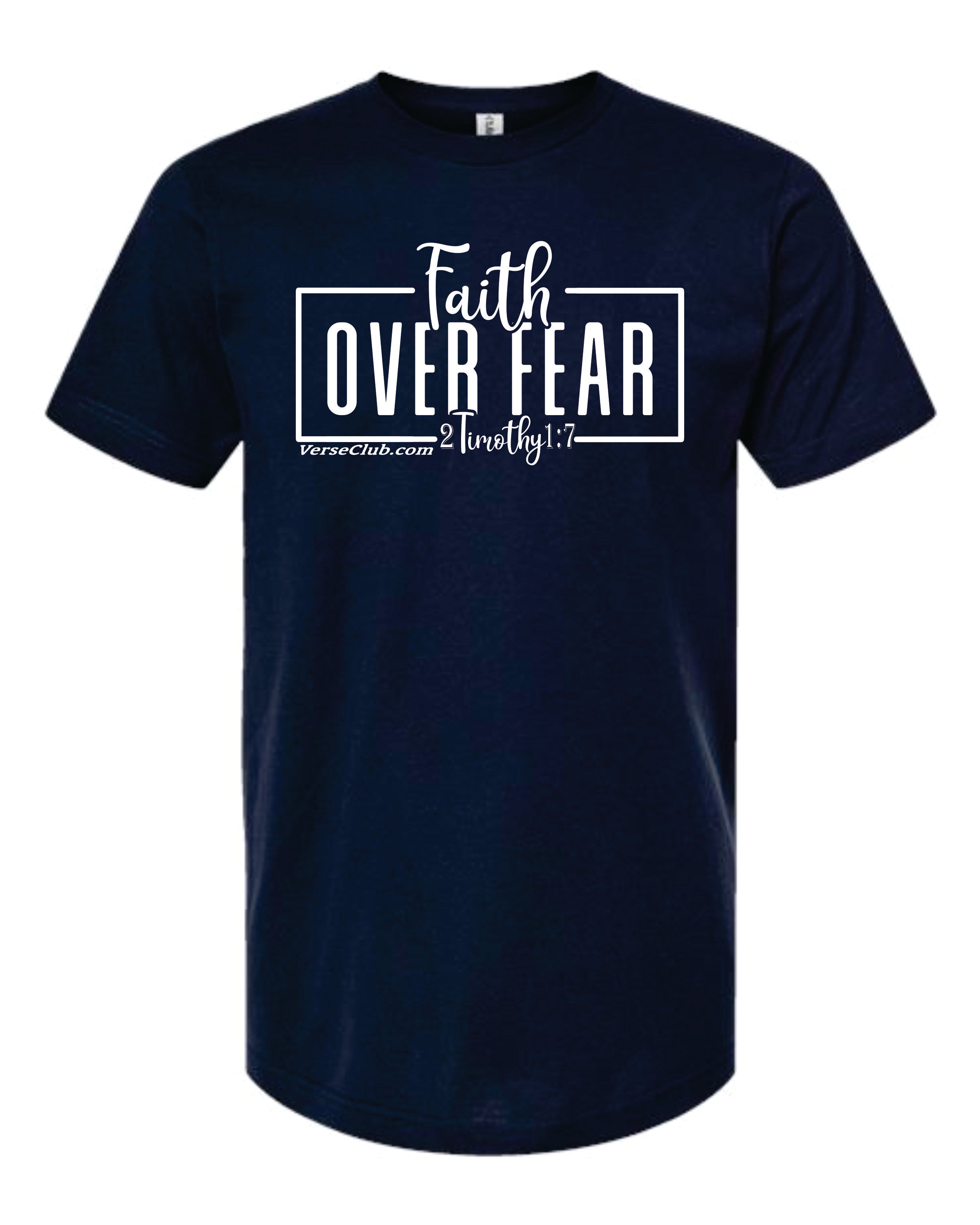 AM38 Faith Over Fear Shirt Navy with White Ink