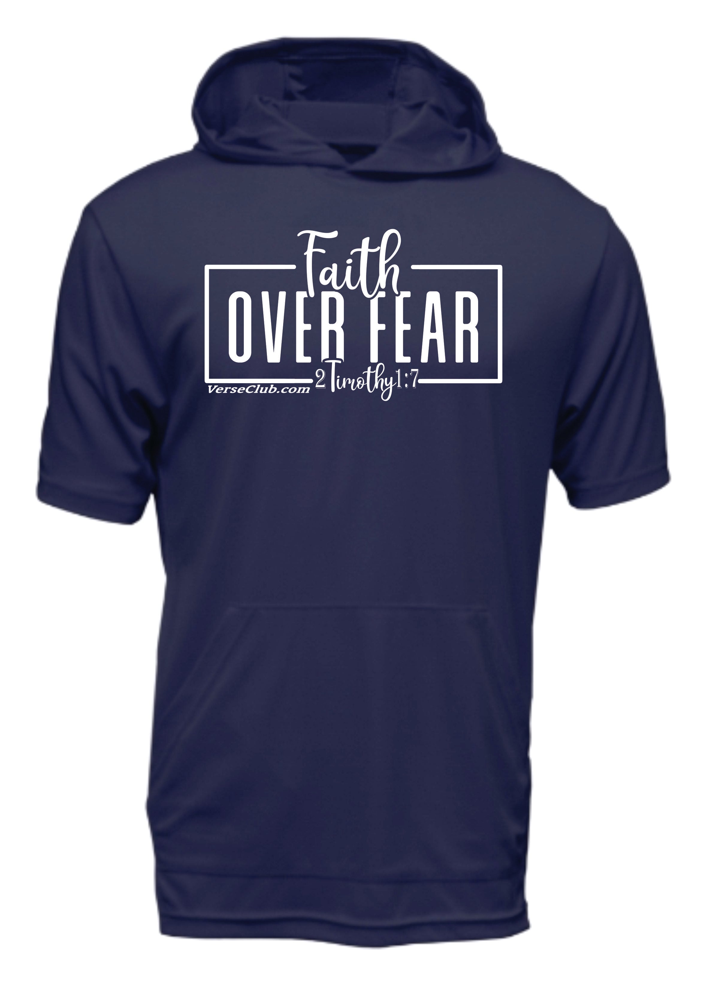 AM38 Faith Over Fear XT105 Hooded Shirt Navy with White Ink