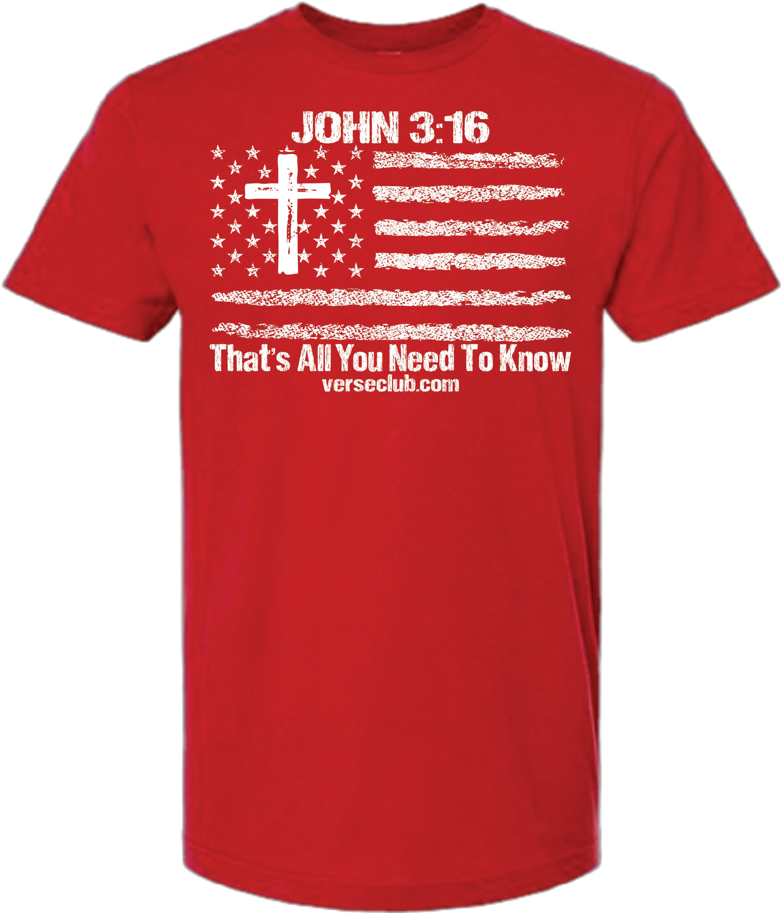 John 3:16 Flag Red Shirt with White Ink