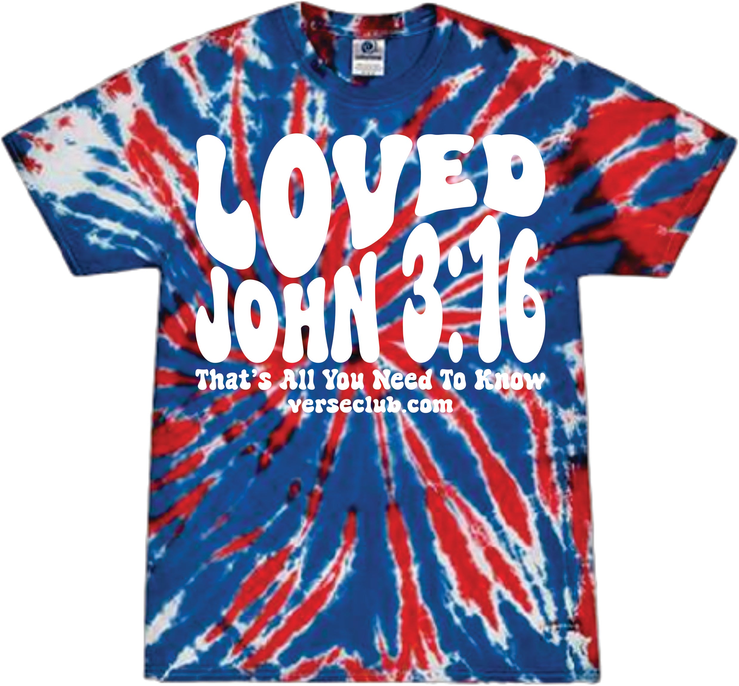 John 3:16 Loved Union Jack Tie Dye Shirt with White Ink