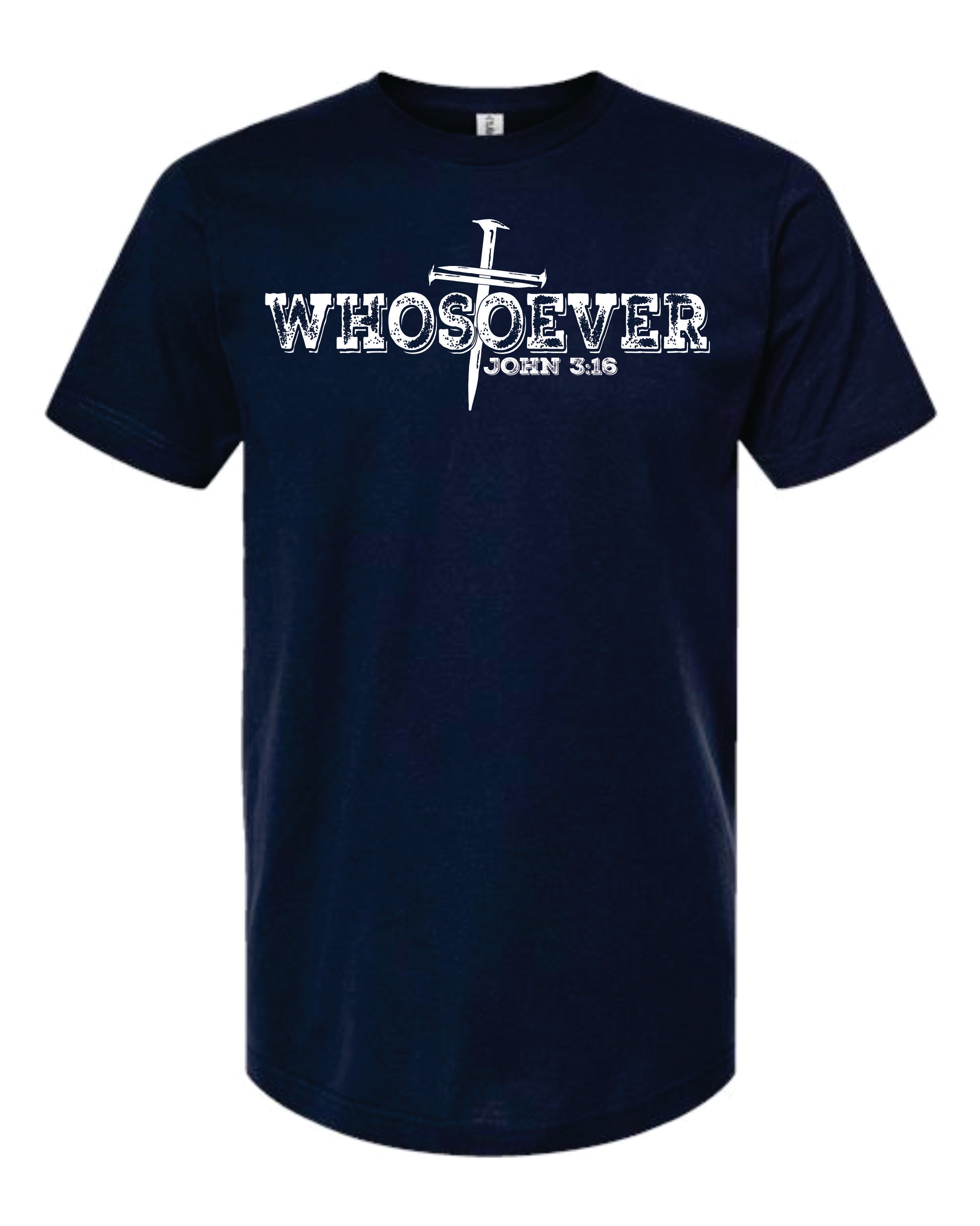 John 3:16 Whosoever Cross Shirt Navy with White Ink